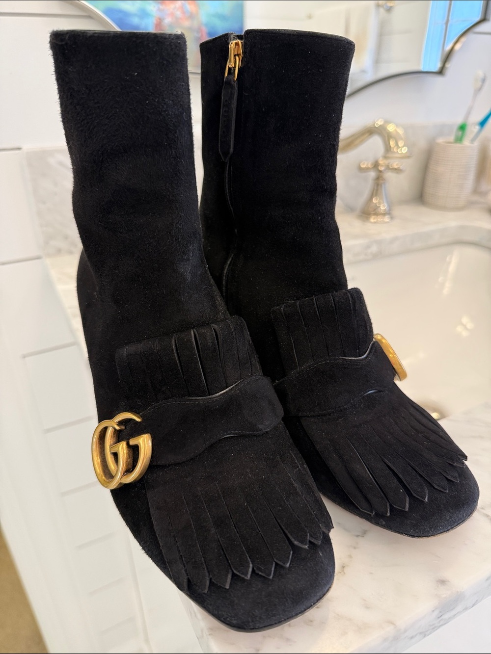Gucci Black Suede Tassel Block Heel Ankle Boots Excellent condition. - Picture 5 of 5